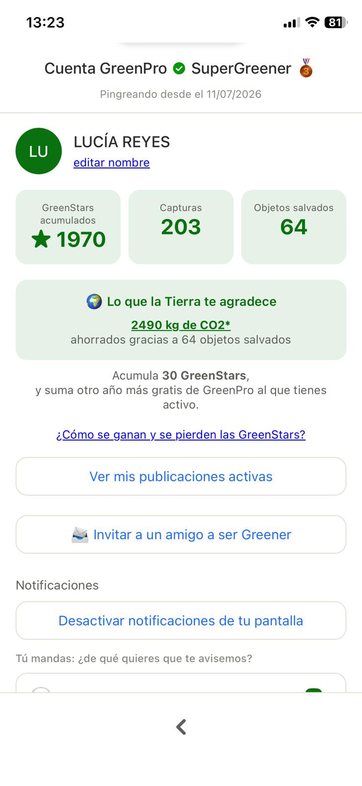 Perfil y progreso en Pingreen